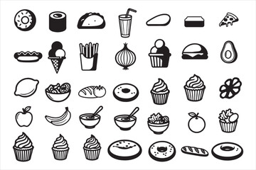 Fast food food outline illustration icon set