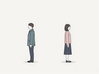 A minimalist illustration of two people standing apart and facing opposite directions