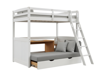White loft bed with desk and trundle for kids bedroom