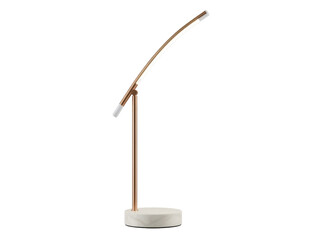 Isolated desk lamp with rose gold frame and marble base for illumination in modern interiors