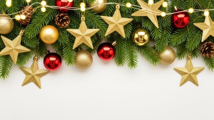 Christmas Banner Border Decoration With Fir Branches And Star greeting card