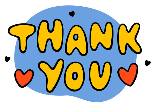Thank you text with hearts lettering