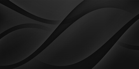 3D black geometric abstract background overlap layer on dark space with waves shape decoration. Minimalist modern graphic design element cutout style concept for banner, flyer, card, or brochure cover