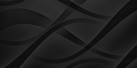 3D black geometric abstract background overlap layer on dark space with waves shape decoration. Minimalist modern graphic design element cutout style concept for banner, flyer, card, or brochure cover