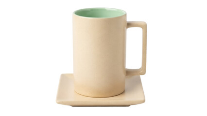 Isolated cup and saucer on table with minimalist design, neutral color ceramic mug set