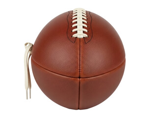 Isolated American football, close up view of a brown sport ball with laces and details