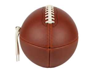 Isolated American football, close up view of a brown sport ball with laces and details