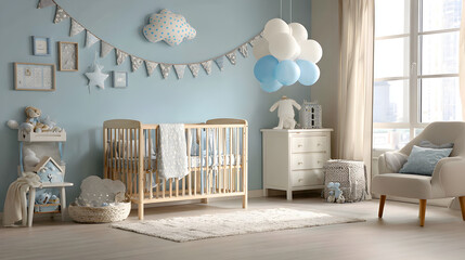 un dise&ntilde;o creativo minimalista de un cuarto o habitacion con una cuna para bebe y decoraciones modernas infantiles cuarto de armonia y acogedor con entrada de luz exterior