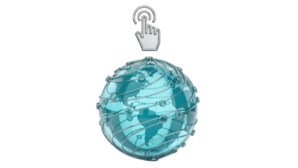Isolated Global Internet Connectivity with Hand Pointer Globe Wired World No Background