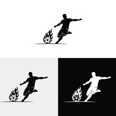 Soccer player kicking ball, abstract isolated vector silhouette logo