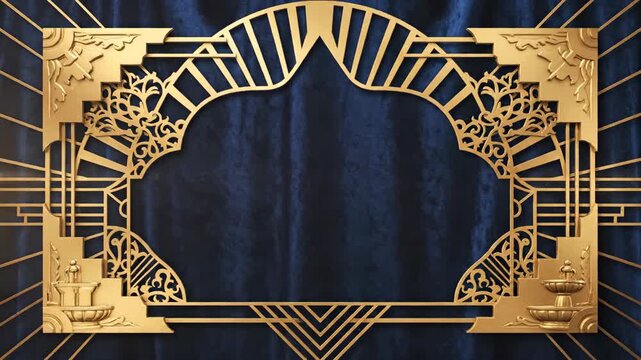 Golden art decor frame with velvet background. Elegant geometric pattern for luxury presentation.