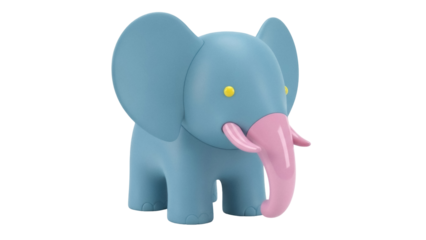 Isolated elephant figure with large ears and pink trunk, children's toy in blue color