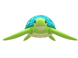 Isolated sea turtle toy with turquoise shell and green flippers on a seamless backdrop