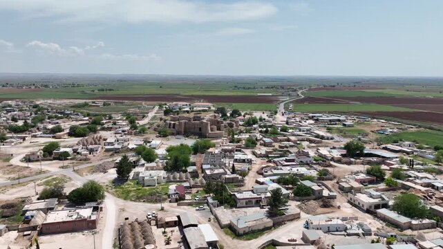 Aerial drone view of Harran district townscape in Sanliurfa Turkey
