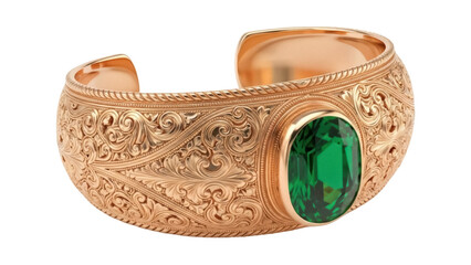 Isolated gold bracelet with a green stone, jewelry for an elegant woman, fashion item