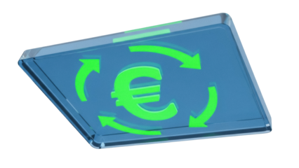 Isolated transparent badge featuring Euro currency symbol, financial business indicator