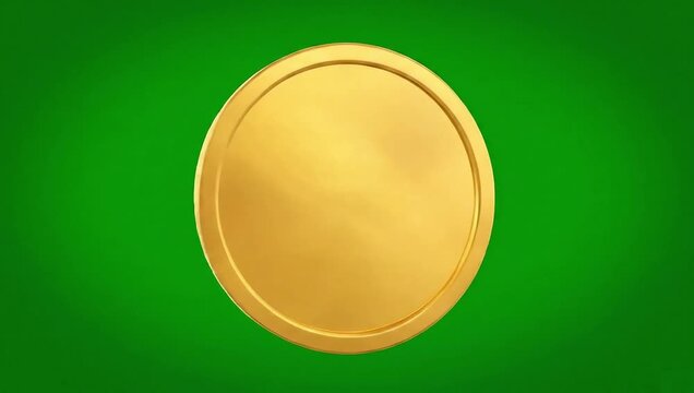 Gold Coin Spinning Slow Motion in Air Green Screen 3D Animation, Tossed Coin Spins in Air in Slow Motion. Spinning Penny, Heads or Tails. 4k Stock Video