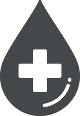 Fototapeta premium Medical cross inside a dark gray droplet icon for health and blood donation concepts