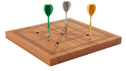 Isolated Nine Men's Morris game board with metal pins for playing strategy board games.