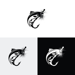 Simple Fishing Logo and Hook Eye Fish Hunter Logo Design