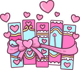 Valentine Books with Hearts and Pink Ribbon 