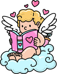 Cupid Reading a Love Story Cartoon