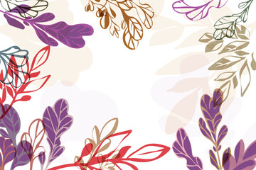 Colorful Hand-Drawn Abstract Floral Border with Transparent Leaf Overlays