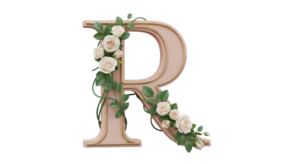 Isolated capital R with floral decor for spring season greeting, romantic letter design