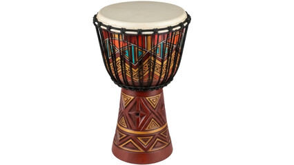 Isolated Djembe drum with colorful tribal patterns, African music, native percussions