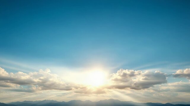Sunrise sky sunray cloud mountain horizon radiant sunrays breaking through clouds over distant