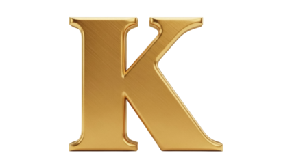 Isolated, golden uppercase letter K as a luxurious sign, decorative typography for graphics