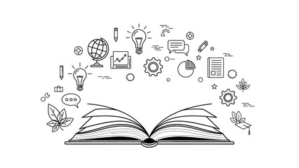 Vector illustration of an open magic book and textbooks representing a concept of education, library knowledge, and school learning paper objects for literature study © khava