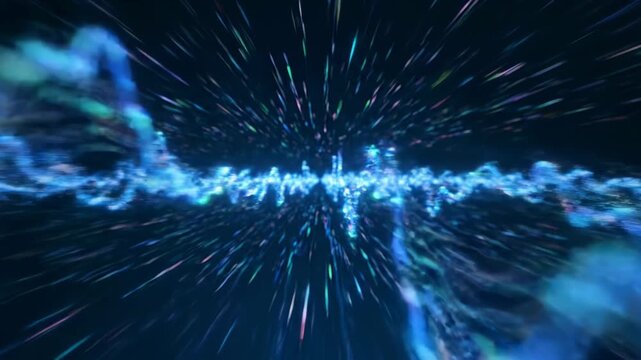 Abstract blue sound wave visualization with motion blur effect.