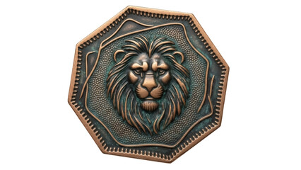 Isolated embossed metal lion crest for design element art project token antique ornament © Aline