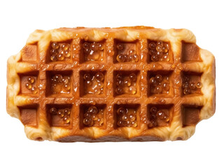 Isolated Belgian waffle with topping, delicious sweet breakfast food for morning snack, closeup