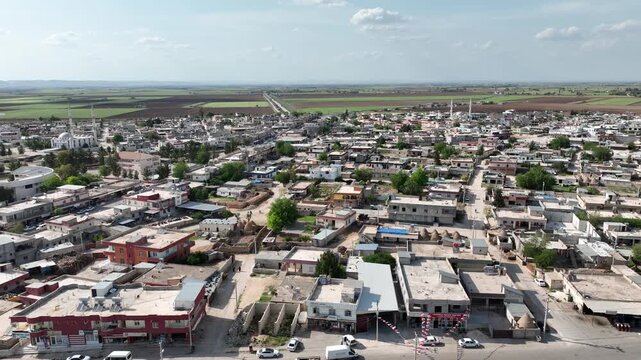 Aerial drone view of Harran district townscape in Sanliurfa Turkey