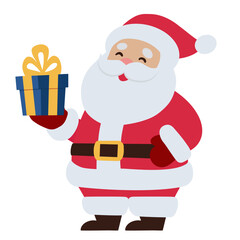 Friendly and smiling Santa Claus holding a small present. Ideal illustration for Christmas banners, greeting cards, invitations, advertisements, and festive holiday designs