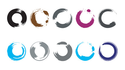 Hand Painted Circular Brush Strokes Collection, Modern Artistic Round Shapes on transperent Background, Vector