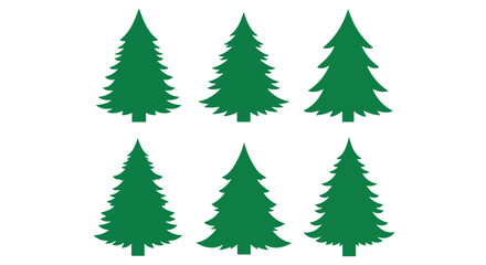 A festive arrangement of Christmas trees in a symmetrical pattern on a white background