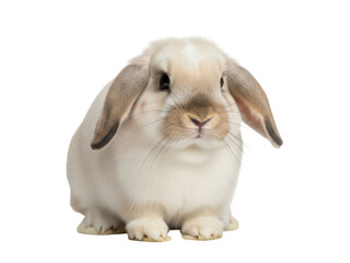 Isolated lop-eared rabbit, cream, brown fur, adorable pet animal, domestic bunny, cute, studio