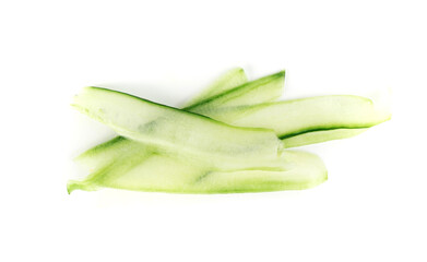 Cucumber cut isolated, cucumber slices, green vegetable cuts for salad isolated