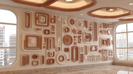 Modern Office Interior with Decorative Wall Design.