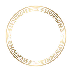 Chinese circular frame vector illustration with gold geometric meander pattern on white background. Elegant luxury border design for invitations, packaging, posters, branding and decorative layouts.