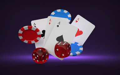Dice with cards and chips. Casino concept. 