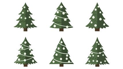 Obraz premium Set of six decorative christmas tree illustrations, perfect for holiday greetings, winter celebrations, and festive graphic design projects
