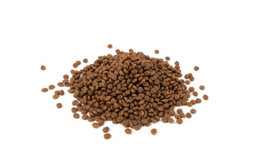 Dry pet food, dog kibble pile, puppy pellets, small canine protein croquette meal, animal food