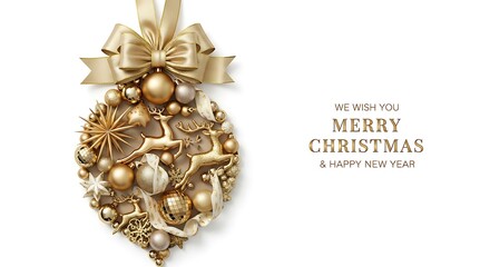 Naklejka premium Luxurious Golden Christmas and New Year Holiday Greeting Card with Elegant Decorations