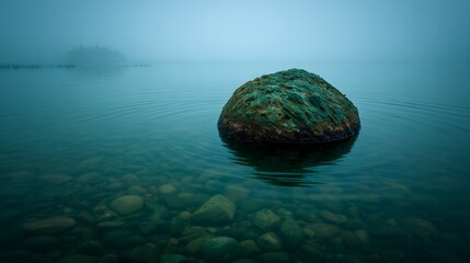 Mysterious Rock Formation in Serene Lake.