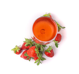 Strawberry pink wine, ripe straw berries with drink, red strawberri cocktail, delicious strawberry punch