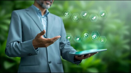 A person is using a tablet to touch a green screen with a green arrow pointing to a green circle - Powered by Adobe